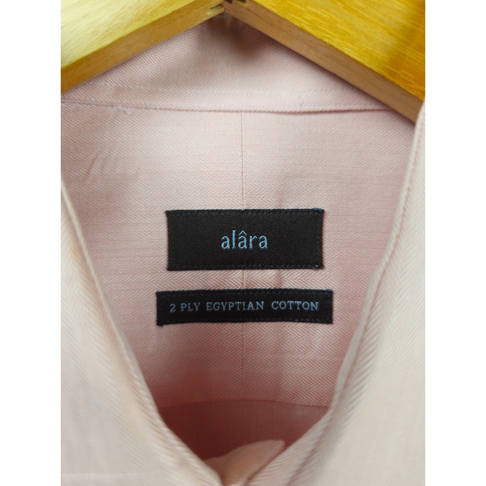 Alara Dress Shirt Mens 16.5 Herringbone Pink 2 Ply Egyptian Cotton French Cuff - Picture 3 of 6